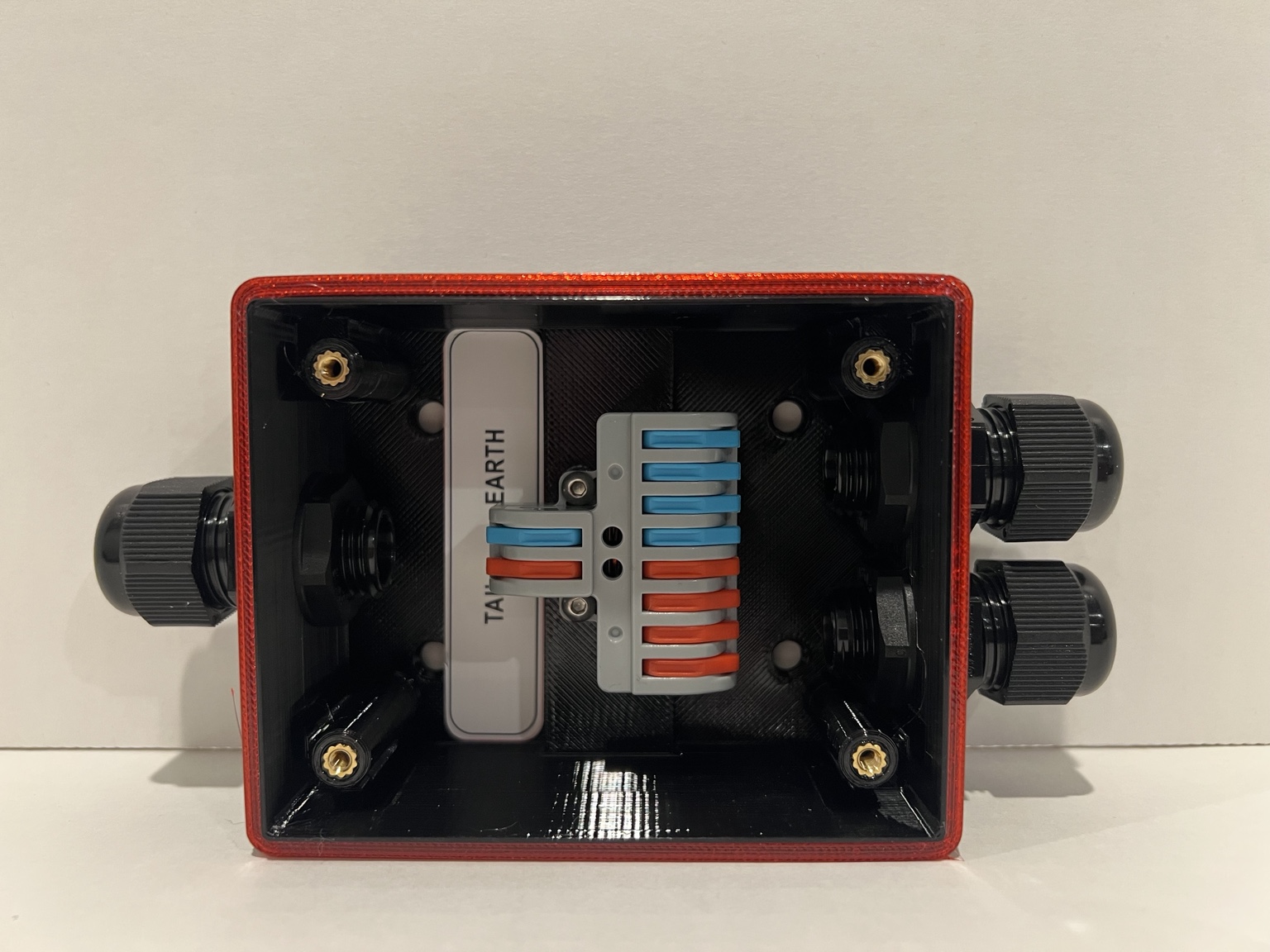 Inside the Flex Systems 2 Way Junction Box showing lever terminals