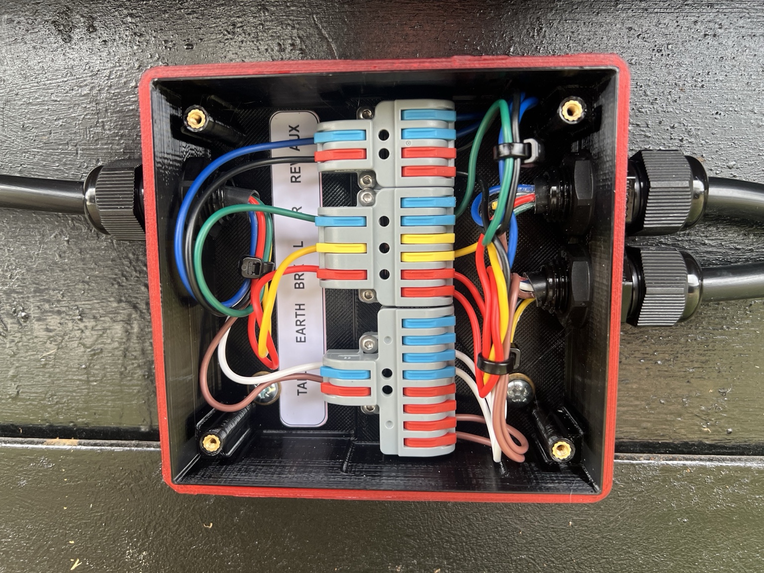 Flex Systems 7 Way Junction Box open and installed on a trailer
